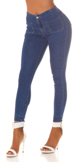 Skinny jeans hoge taille met zakken detail blauw